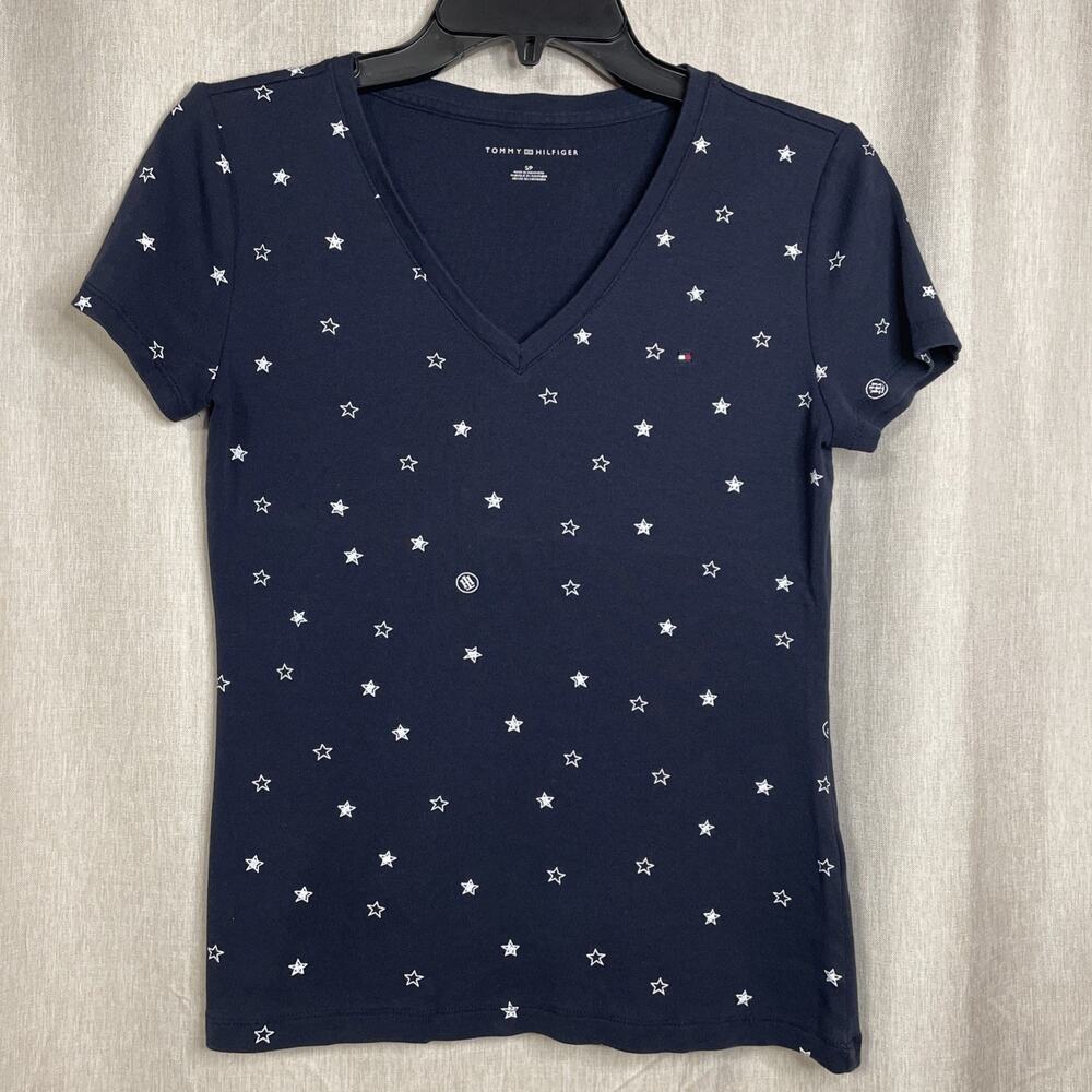 Tommy Hilfiger Women's Short Sleeve T-shirt w/Star Pattern Size Small /V-Neck